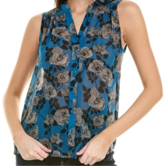 CAbi Teal and Black Floral Blouse - Picture 4 of 5